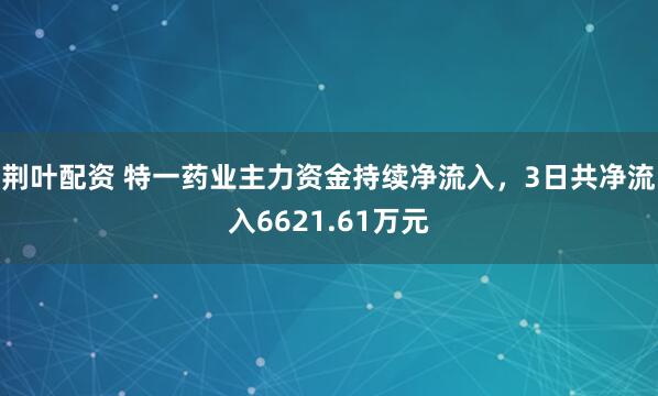 荆叶配资 特一药业主力资金持续净流入，3日共净流入6621.61万元